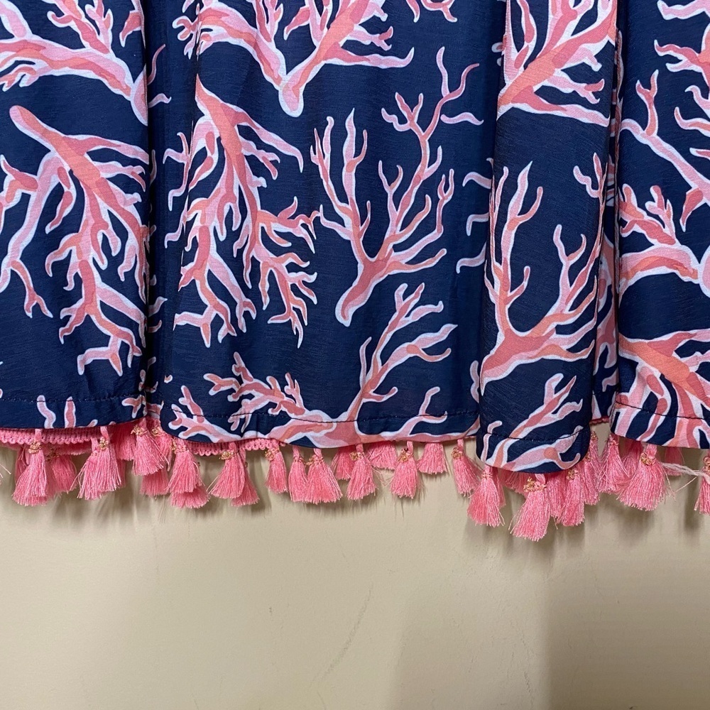 Simply Southern Navy and Pink Coral Print Dress with Tassel Detail M - Picture 5 of 6